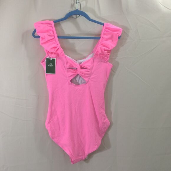 NEW Eomenie Pink Swimsuit Puff Sleeve One Piece Large NWT Removable Cups - Picture 4 of 6